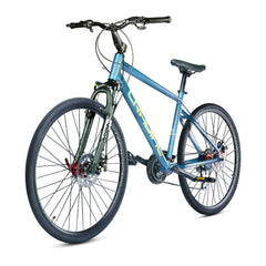 Cradiac Gunner PRO 21 Speed 6061 Alloy Hybrid Cycle 21 Geared Bicycle for Men with Front Lockout Suspension & Disc Brake Hybrid Bike | Ideal for 15+ Years, Unisex, Frame Size : 18.5 Inch, Teal Blue
