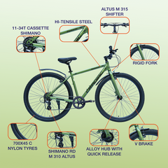 CRADIAC - SHADOWFAX 8 Speed | 700X45 C Nylon Cycles for Mens Adult | Hybrid Cycle for Adults | Cycles Hybrid | 8 Speed Gear Cycle for Adults with Rigid Fork and V Brake | Ideal for 5.8FT + Unisex