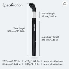DJC Bike Suspension Seatpost Shock Absorber Damper Post 27.2 30.9 31.6 mm, Lightweight Aluminum Body
