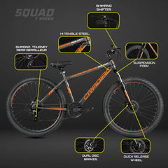 CRADIAC Squad 7 Speed High Performance Steel Mountain Cycles for Men with Front Suspension & Dual Disc Brake 7 Geared MTB Bike 29 T | Ideal for 15+ Years, Unisex, Frame Size : 18.5 inch