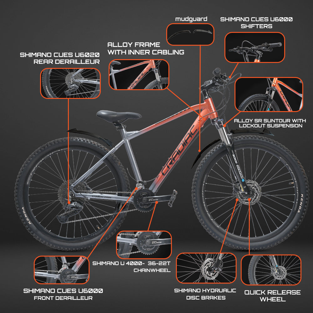 CRADIAC XC 3000 2x11 Speed Gear Cycle Inch Mountain Bike Hydraulic Disc Brakes SR SUNTOUR Lockout Suspension High Performance Alloy