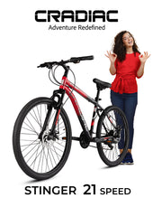 CRADIAC Stinger X7-21 Speed Cycle for Men with Dual Disc Brakes & Front Suspension Fork, 29 T 21 Speed Bicycle for Adults with Hitensile Steel Frame, Ideal for 12+ Years Unisex, 18.5 Inch Frame