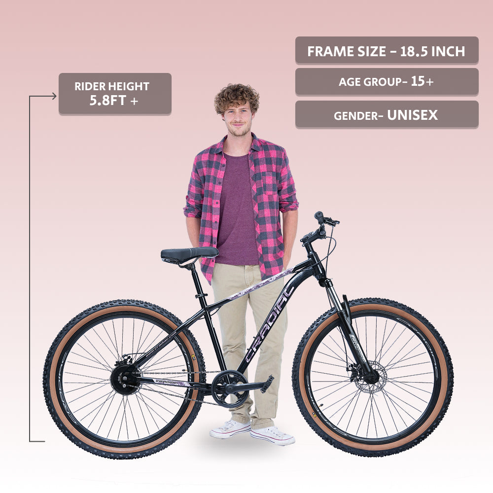 CRADIAC Xtreme Single Speed | 18.5 INCH HI-TENSILE Steel Frame | 29T Mountain Bike | Front Suspension | Dual DISC