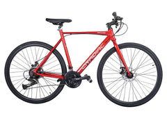 Cradiac Machine 21 Speed 6061 Alloy Hybrid Cycle 21 Geared Bicycle for Men with Rigid Fork & Dual Disc Brake Hybrid Bike | Ideal for 15+ Years, Unisex, Frame Size : 19.5 Inch, Metalic Red