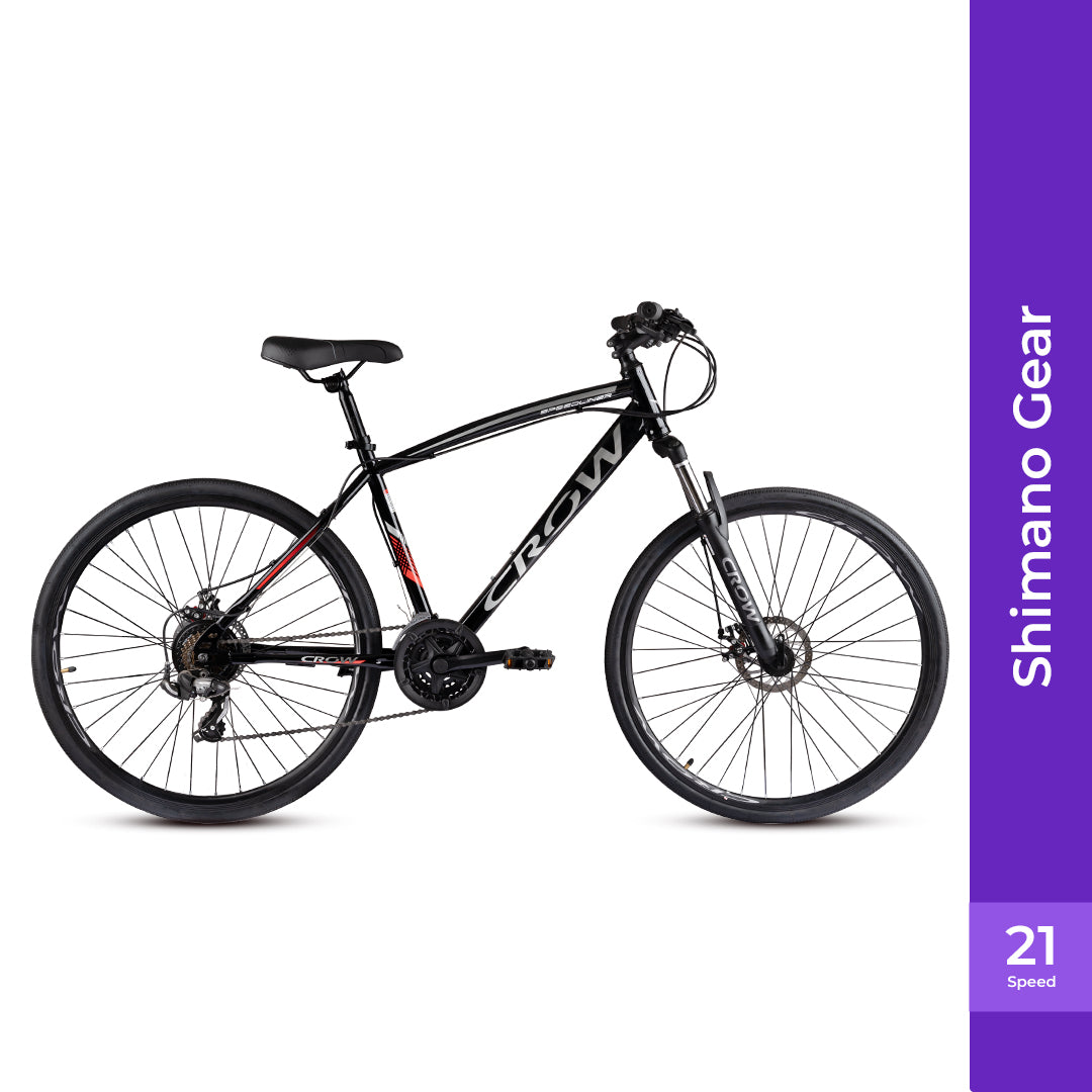 CROW - SPEEDLINER 21 Speed | 700 * 35C Hybrid | 21 Speed Gear Cycle | Dual Disc Brakes | Suspension Fork | HITENSILE Steel Frame | Ideal for Girls/Boys/Men