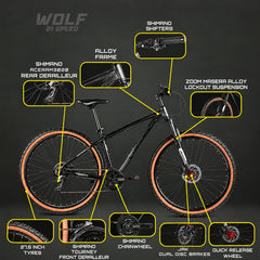 CRADIAC - WOLF 21  Gear MTB Cycle | 27.5" Inch Mountain Bicycle | Zoom Lockout Suspension | ALUMINIUM Alloy Frame | JAK Disc Brakes  | Ideal for 14+ Years  Men/Boys |  Carbon black