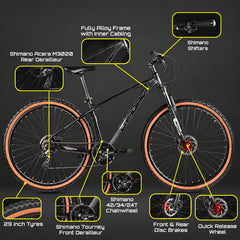 CRADIAC - Wolf 21 Gear MTB Cycle | 29" Inch Mountain Bicycle | Zoom Lockout Suspension | 6061 Light Weight Alloy Frame | Dual Disc Brakes | Ideal for 14+ Years Men/Boys | Carbon Black